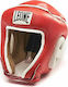 Leone Combat Adult Open Face Boxing Headgear Synthetic Leather Red