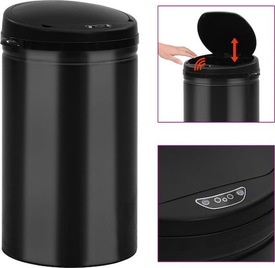 vidaXL Metallic Waste Bin with Sensor Black 40L