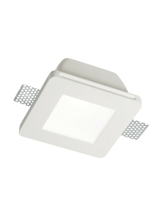 Ideal Lux Samba FI1 Square Plaster Recessed Spot with Socket GU10 White 12x12cm.