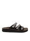 Lois Leather Women's Flat Sandals Anatomic in Black Color