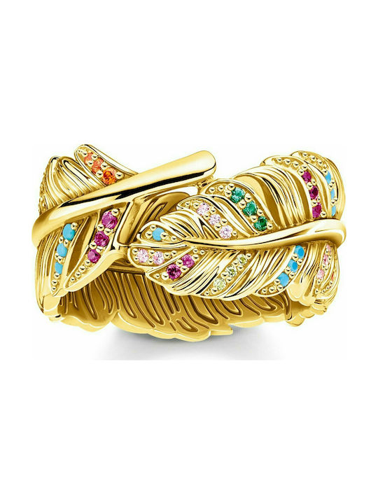 Thomas Sabo Ring Feather Γυναικείο Δαχτυλίδι με Ζιργκόν από Ασήμι Επιχρυσωμένο