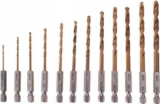 Kraft & Dele Set of 13 Drills HSS Titanium with Hexagonal Shank for Metal