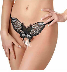 Mandy Mystery Crotchless Butterfly String Black