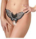 Mandy Mystery Crotchless Butterfly String Женски Секси Прашка с отворена пикантност Black