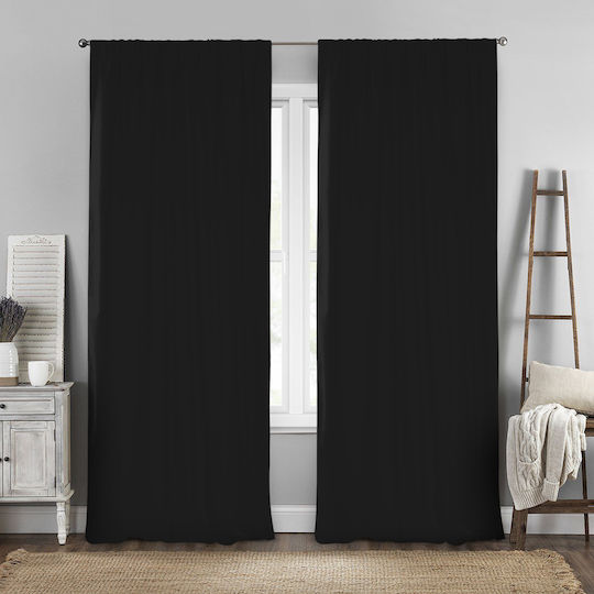 Lino Home Vorhang mit Bleistiftfalten Renas Schwarz 140x280cm