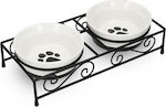 Navaris Κεραμικό Μπολ Φαγητού & Νερού για Σκύλο με Βάση, σε Λευκό χρώμα 320ml