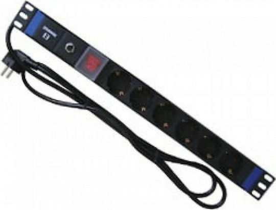 Safewell Πολύπριζο Rack Ασφαλειας 19" 1u 6 Θεσεων Με Διακοπτη & Προστασια Υπερτασης 4000w 16a Μαύρο