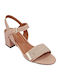 B-Soft Anatomic Women's Sandals with Ankle Strap Beige with Chunky Medium Heel