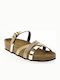 Emanuele 651 Leather Women's Flat Sandals Anatomic in Gold Color