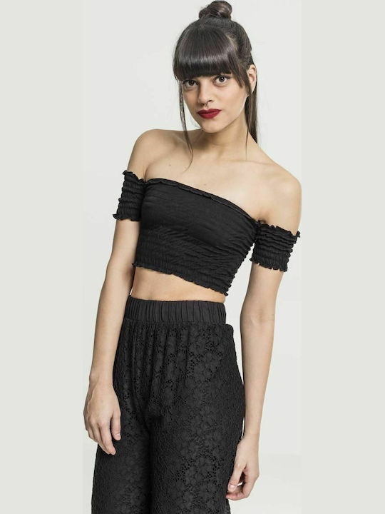 Women's Summer Crop Top Off-Shoulder Short Sleeve Black