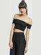 Women's Summer Crop Top Off-Shoulder Short Sleeve Black
