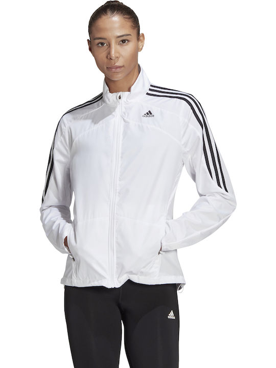 Adidas Marathon 3-stripes Γυναικείο Αθλητικό Μπουφάν Λευκό