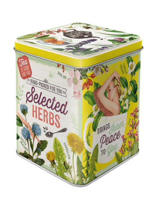 Nostalgic Art Selected Herbs Say 50's Cable Stripping Box Cereals with Lid Metallic In Yellow Colour 8x8x10cm 1pcs