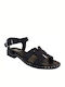 Smart Cronos 7031 Leder Damen Flache Sandalen in Schwarz Farbe 7031Α-1084