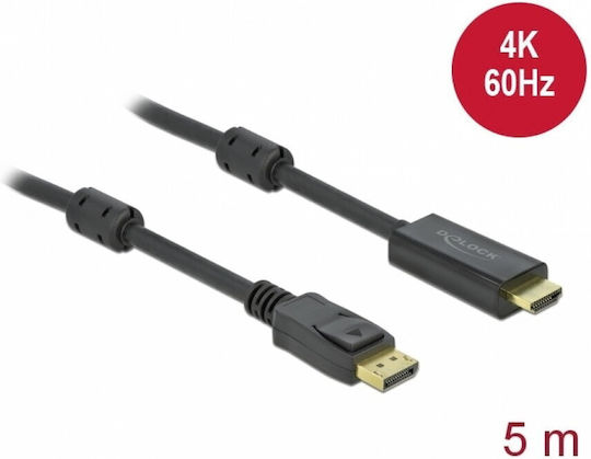 DeLock Cable DisplayPort male - HDMI male 5m Μαύρο (85958)