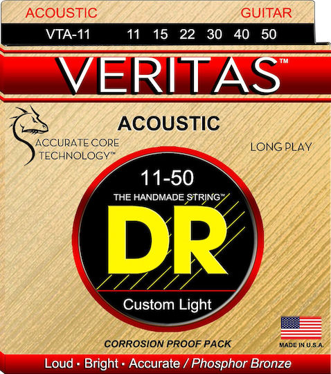DR Veritas Σετ Χορδών Phosphor Bronze Ακουστικής Κιθάρας 11 - 50" Custom Light