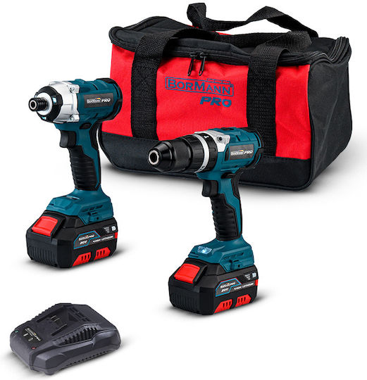 Bormann Pro BBP5000 Set Impact Drill Driver & Impact Screwdriver Brushless 20V with 2 Batteries 4Ah and Case
