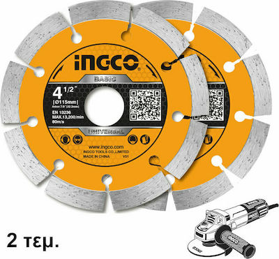 Ingco DMD0111523 Δίσκος Κοπής Δομικών Υλικών 115mm με 9 Δόντια 2τμχ