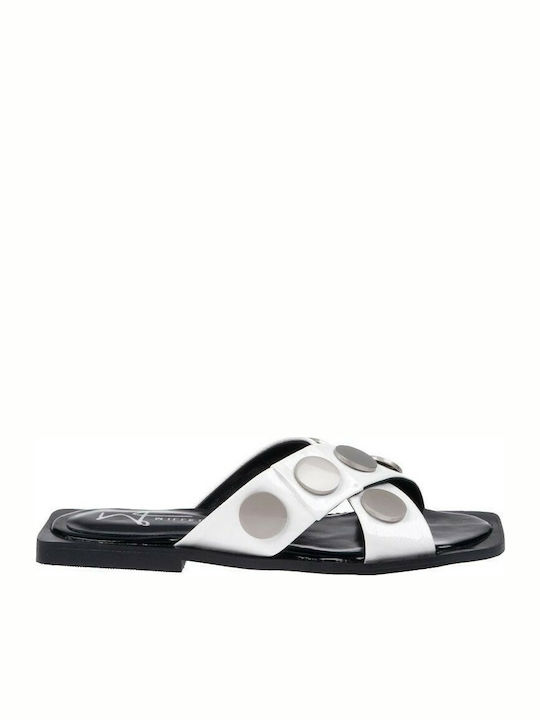 Mille Luci Leather Women's Flat Sandals in White Color