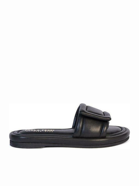 Paola Ferri Leather Women's Flat Sandals in Black Color