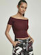 Urban Classics TB1500 Women's Crop Top Off-Shoulder Cotton Short Sleeve Burgundy