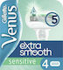 Venus Extra Smooth Replacement Heads with 5 Blades & Lubricious Strip for Sensitive Skin 4pcs