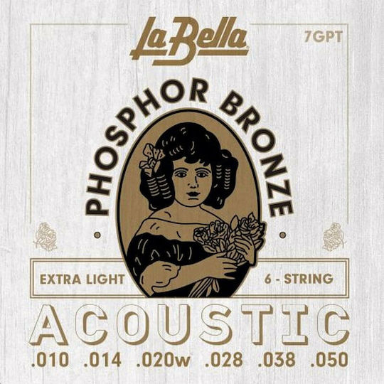 La Bella Phopshor Einstellen Bronze Akustikgitarrensaiten 10 - 50" Extra Light