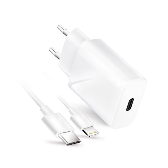 Forcell Incarcător Cu Port USB-C Și Cablu USB-C - Lightning 20W Livrarea Energiei Alb