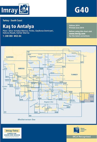 Imray G40 Boat Map Nautical Chart from Kas to Antalya