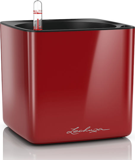 Lechuza Cube Glossy Αυτοποτιζόμενη Γλάστρα Πλαστική Κόκκινη 17x17x16εκ.