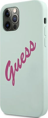 Guess Vintage Fuchsia Script Umschlag Rückseite Silikon Blau (iPhone 12 / 12 Pro) GUHCP12MLSVSBF