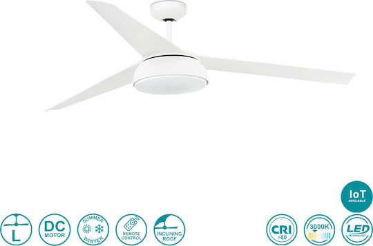 Faro Barcelona Vulcano Led Smart 33549WP Ceiling Fan 152cm with Light, WiFi, and Remote Control White