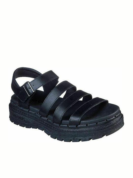 Skechers Jammers Women's Flat Sandals Sporty Flatforms In Black Colour