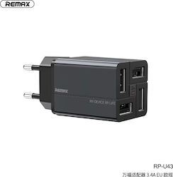 Remax Зарядно без кабел с 4 USB-A порта Черен (...
