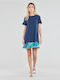 Desigual Kali Summer Mini T-Shirt Dress with Ruffle Navy Blue