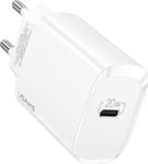 Usams Φορτιστής Χωρίς Καλώδιο με Θύρα USB-C 20W Power Delivery Λευκός (CC131)