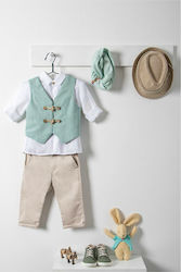 Bambolino Boys Linen Baptism Suit with Vest Babinos 6pcs Turquoise