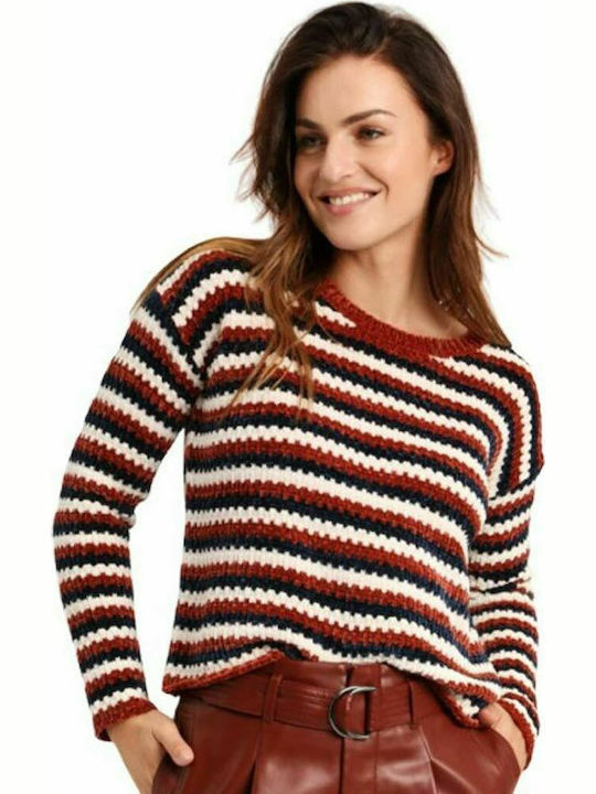 Funky Buddha Women's Long Sleeve Sweater Striped Burgundy
