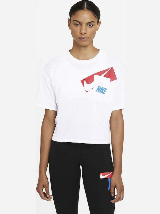 Γυναικείο Oversized Crop T-shirt Dri-Fit Λευκό