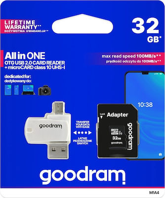 GoodRAM 4-IN-1 M1A4 microSDHC 32GB Class 10 U1 with Adapter & OTG Card Reader