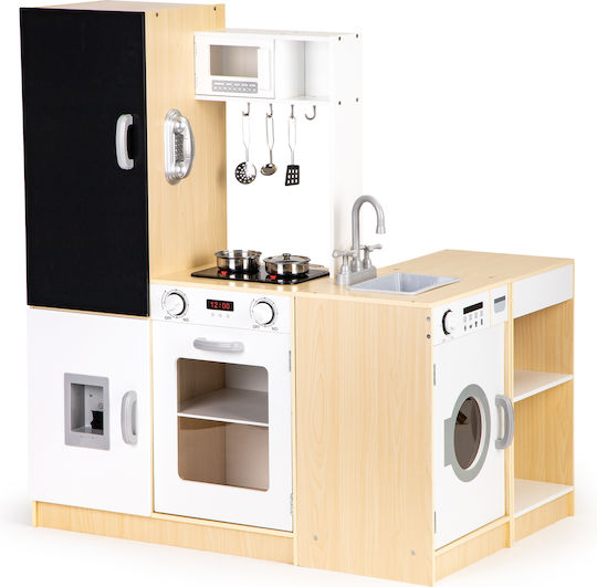 Ecotoys Ξύλινη Κουζίνα XXXL Με Ψυγείο,Πλυντήριο Πιάτων,Led & Μεταλλικά Αξεσουάρ από Ξύλο για 3+ Ετών