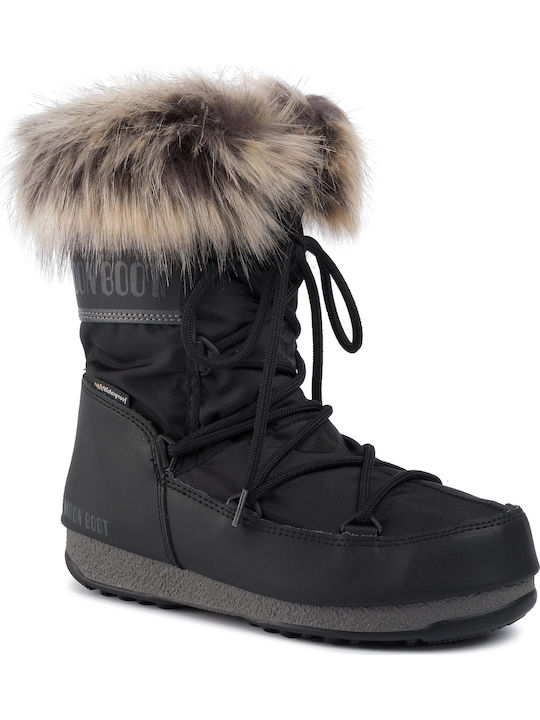 Snow Boots with Laces & Fur Monaco Low Black