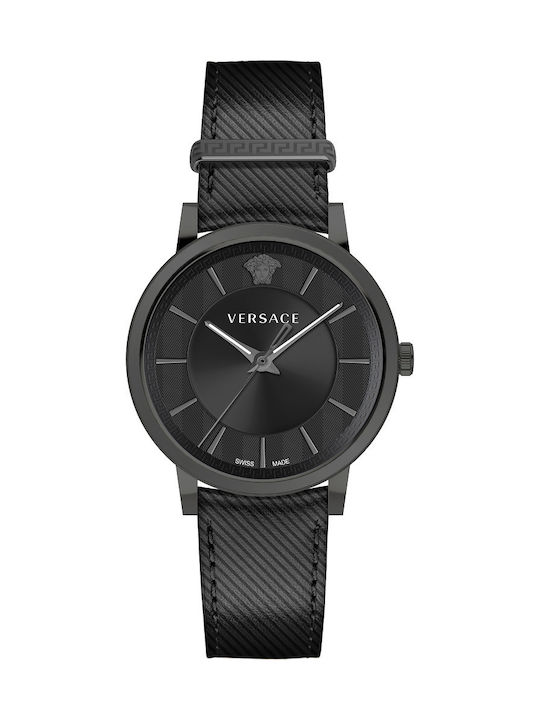 Versace Watch Battery with Black Leather Strap