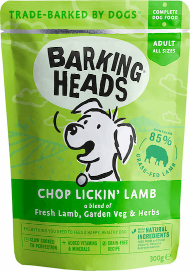 Barking Heads Chop Lickin' Wet Food Dogs in Pouches with Lamb and Vegetables Grain-Free 300gr