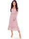 Numoco Midi Evening Dress with Ruffle Pink