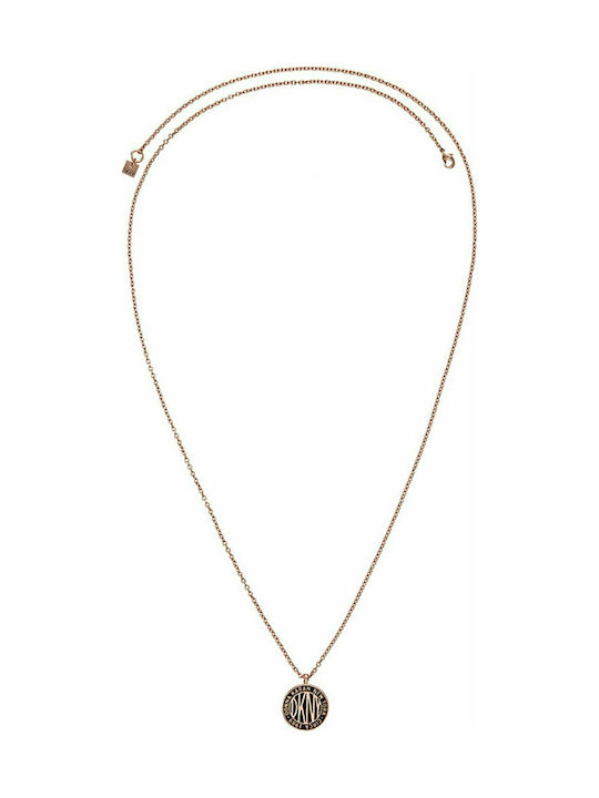 DKNY Large Token Logo Necklace with Pink Gold Plating