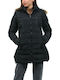 Paco & Co 90001 Women's Long Puffer Jacket for Winter with Detachable Hood Black