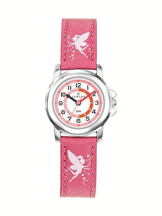 Certus Ceas analogic pentru copii cu curea din piele Fuchsia