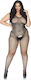 Leg Avenue Crystallized Net Bodystocking Plus Size Ολόσωμο Καλσόν Διχτυωτό με Ανοιχτό Καβάλο Black