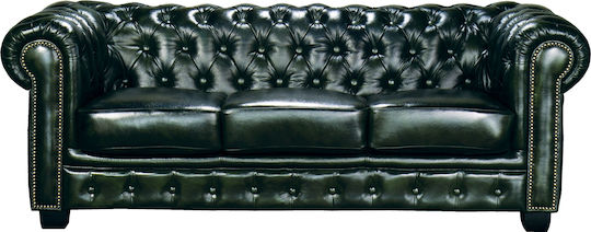 Woodwell Chesterfield Dreisitzer Sofa Echtes Leder Antik Grün 201x92x72cm E9574,33
